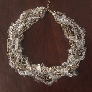 Clear & Gold Bead/Rhinestone/Chain Necklace